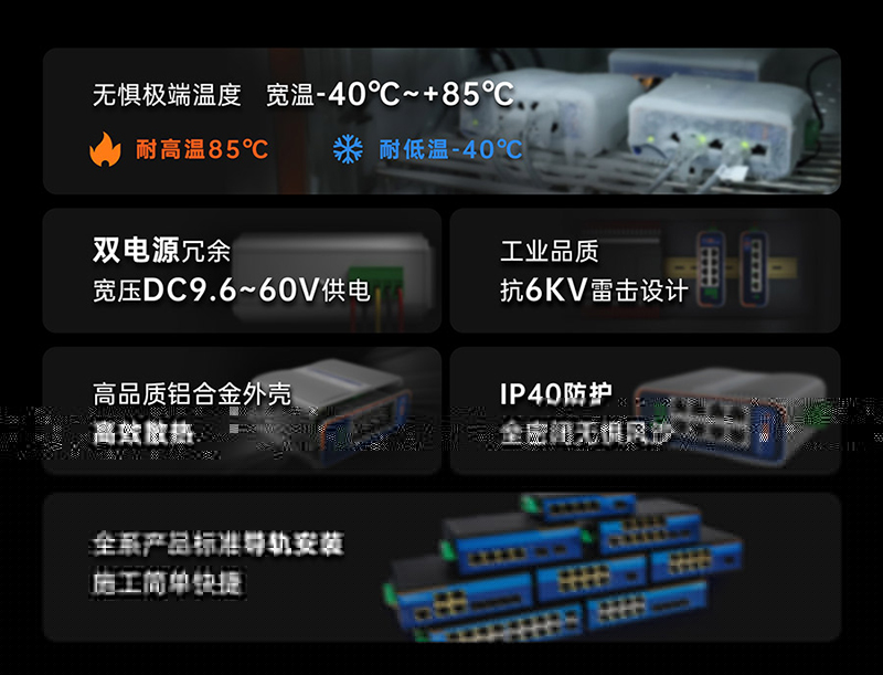 工業級交換機的硬件保護，可以耐嚴寒酷暑等惡劣環境下正常工作